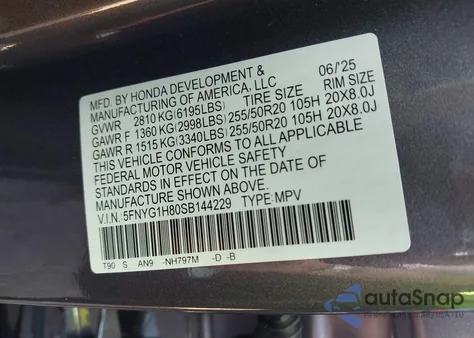 2025 Honda Pilot Elite из США, поврежденный, VIN 5FNYG1H80SB144229